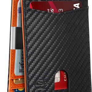 Slim Bifold Wallet for Men - 12 Card Slots, RFID, Money Clip & Gift Box, Orange‎
